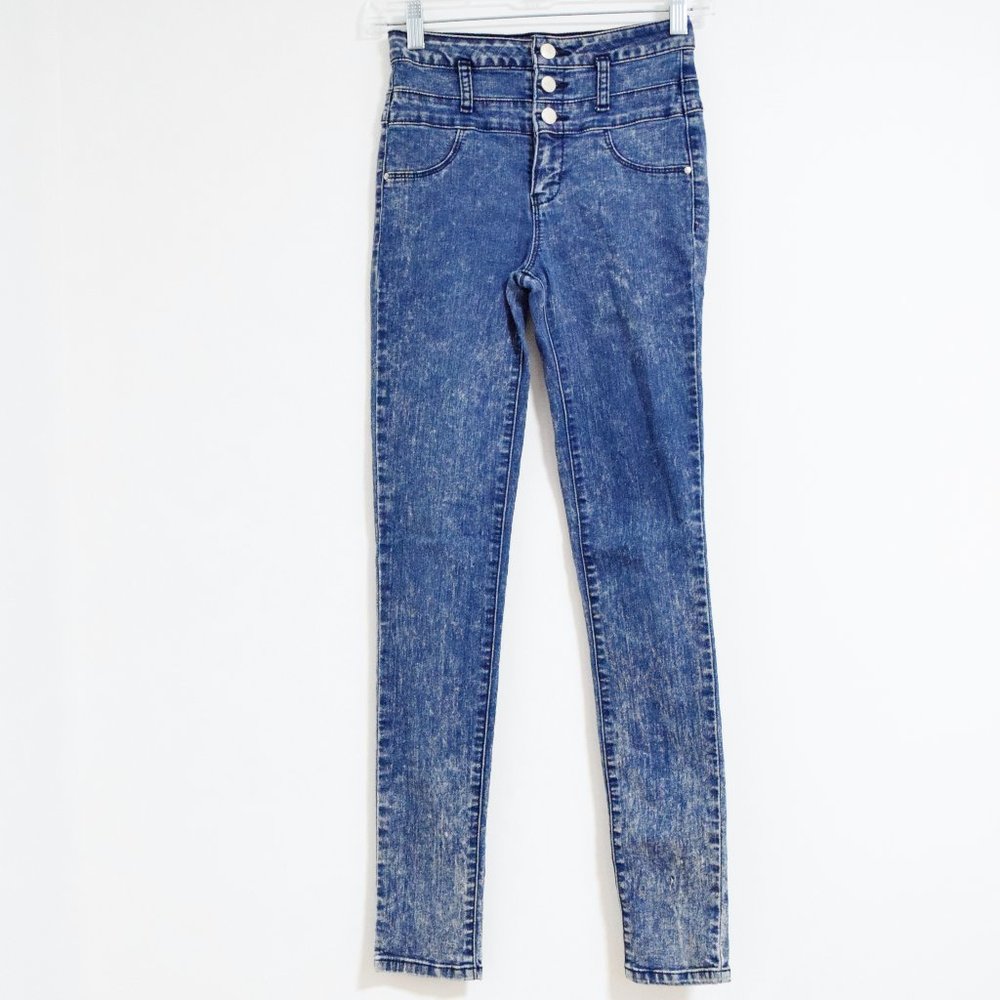 REFUGE High Waisted Super Skinny Acid Wash Blue Denim Jeans | Size 2